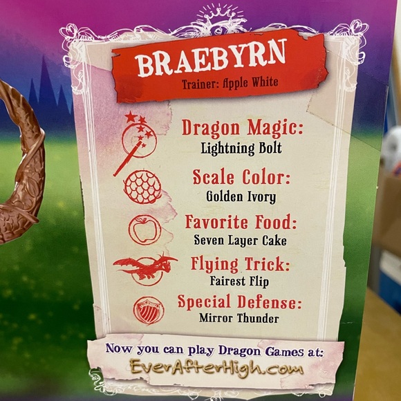 Ever After High Apple White Dragonrider Dragon Games Braebyrn Dragon NWT NRFB - Picture 10 of 15